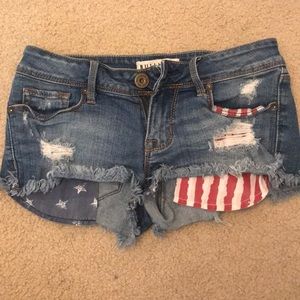 American flag ripped shorts